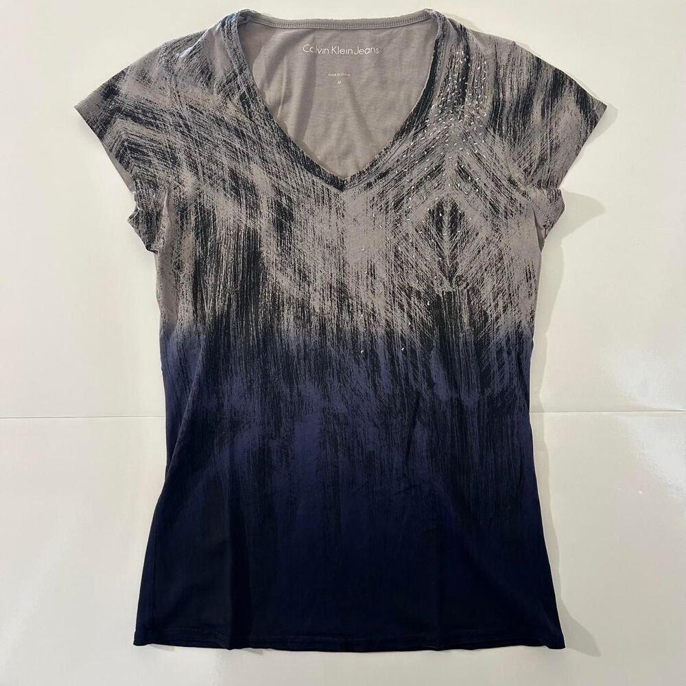 Calvin-klein-jeans Women's Grey and Navy T-shirt